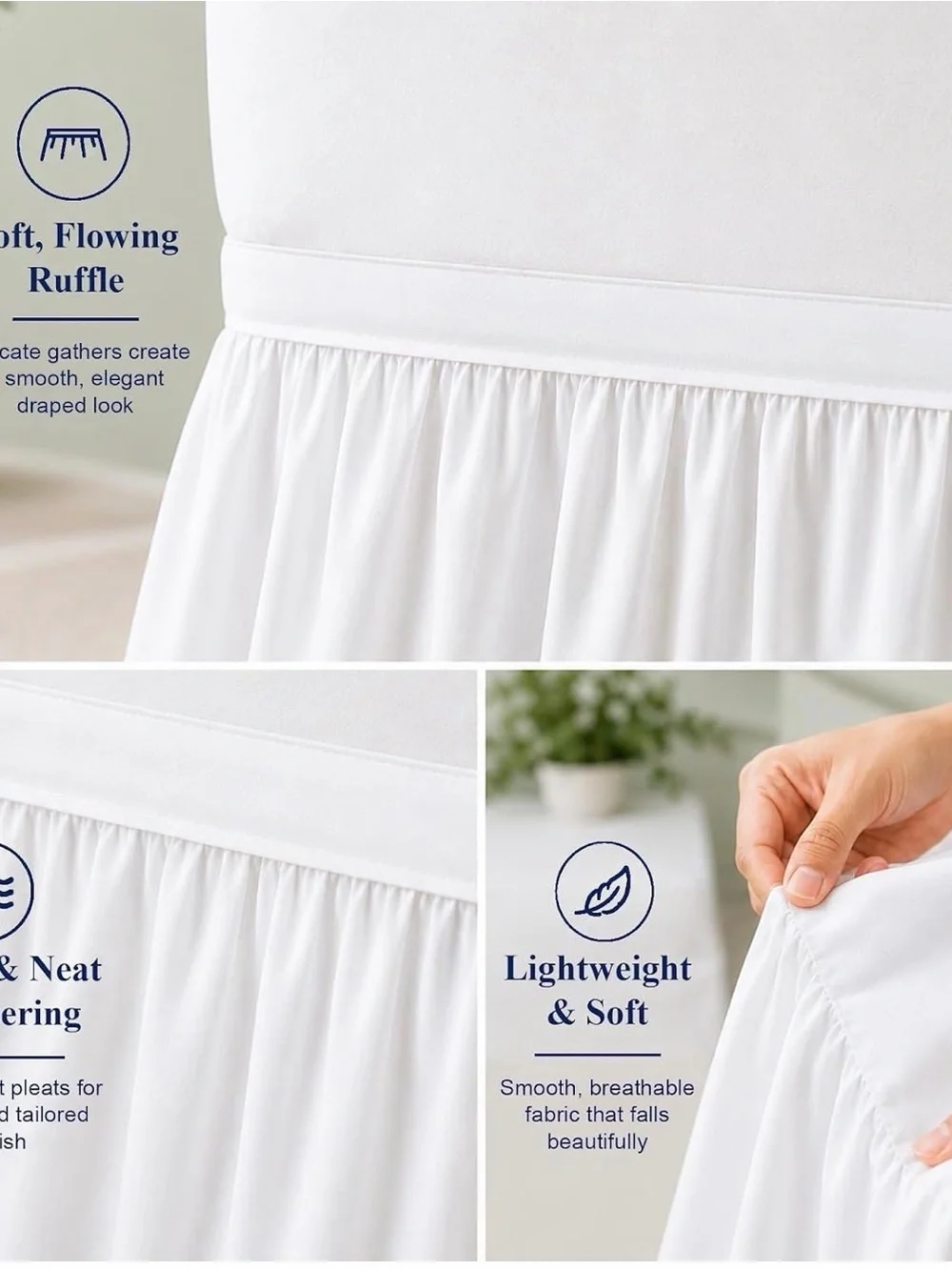 Cottingon Dorm Room Bed Skirt, 100% Microfiber, White, Twin XL-36 white Drop